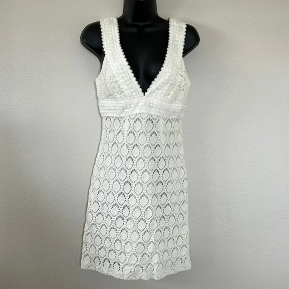 Trina Turk | Dresses | Trina Turk White Crochet Lace Plunge Deep V Tank  Mini Dress | Poshmark